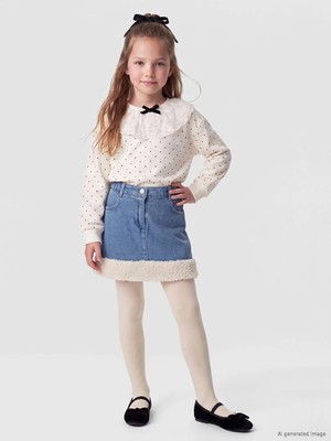 Lc Waikiki Yeni Sezon Indigo Beli Lastikli Kız Çocuk Jean Etek ve Külotlu Çorap