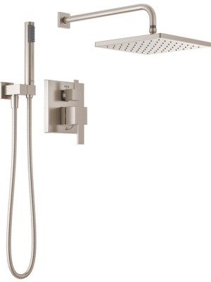 Prime Musluk Modern Raincan 2 Ayar Kare Duş Sistemi Yağmur Duş Başlığı ve Elde Taşınabilir Sprey Fırçalı Nikel, Yağış Duş Sistemi Fırçalanmış Nikel, Spot Koruyucu Paslanmaz 342701-SP