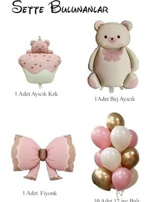 Prime Baby Shower Retro Ayıcık Temalı Kız Bebek Kutlama Seti