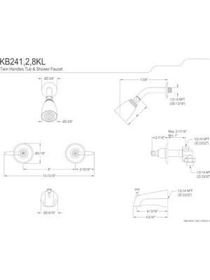 Prime KB241KL Küvet ve Duş Musluğu, Cilalı Krom, 12,7 cm Musluk Uzunluğu