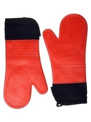 Prime Kırmızı Silikon Yanmaz Yapışmaz Isı Yalıtımlı Mutfak Fırın Eldiveni Tencere Sahan Tutacak 35 cm