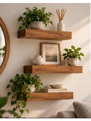 Yggdrasil Home Decor Dekoratif Doğal Ahşap 3’lü Takım  (Gizli Aparatlı Raf)