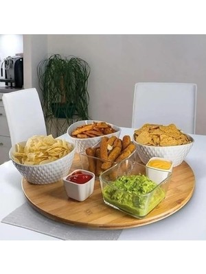 Prime 360° Dönebilen 34 cm Bambu Ahşap Pizza, Peynirebilen ve Sunum Tepsisi – Çok Amaçlı Döner Servis Tahtası, Çerezlik & Sunumluk, Şık ve Dayanıklı Ahşap Sunum Ürünü (Klasik)