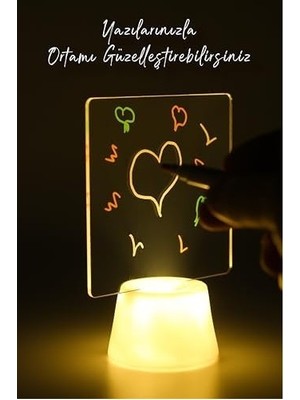 Karok Ticaret 3lü LED Mum Yaz-Sil Işıklı 3 Kalemli Neon Yazı Tahtası Yazılıp Silinebilir Not Tahtası Akrilik