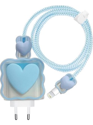 Prime 18W/20W ile Uyumlu Mavi Kalp Şarj Aleti Kılıfı, Şarj Kablosu Örme Aparatı, Toparlayıcı, Kablo Koruyucu