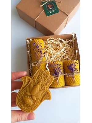Nacario Doğal Petek Mum Hediyelik Dekoratif Set Hamse Bereket Eli Beeswax Canle Set
