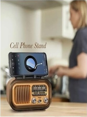 Prime Nostaljik Görünümlü Solar Panelden Şarj Olabilen Telefon Standlı Fm Radyo Bluetooth Hoparlör