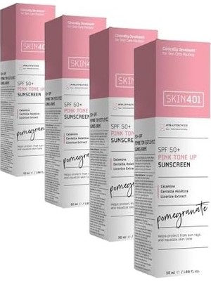 SKIN401 SPF50+ Pink Tone Up Sunscreen Pembe Ton Eşitleyici Güneş Kremi 50 ml (4 Paketi)