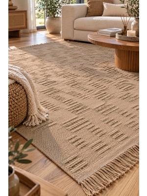 Melaris Halı Gerçek Doğal Jüt Halı %100 Kendinden Saçaklı Dokuma Kilim Sisal Hasır Halı Mutfak Balkon Halısı