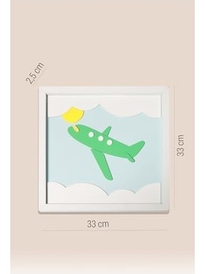 Prime Uçak Temalı Katmanlı Mdf - Çocuk ve Bebek Odası Duvar Tablosu 33X33X2.5 cm