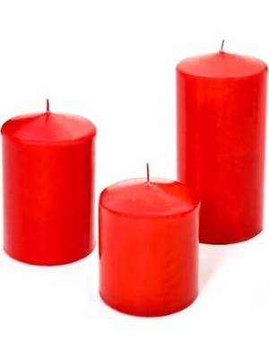 Prime 3'lü Kırmızı Silindir Mum Seti (5,5 Cm-7,5 Cm-10 Cm)
