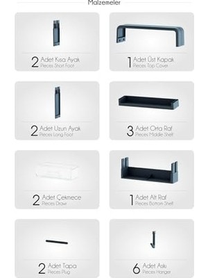 Modüler 3 Katlı Banyo Düzenleyici Raf; Yapışkanlı Duvar Rafı, Delmeden Montaj Mutfak Organizeri, 2 Çekmeceli & Kancalı Havluluk, Şampuanlık Duş Rafı, Çok Amaçlı Beyaz Banyo Dolabı Düzenleme (Beyaz)