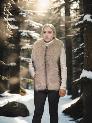 Velmora Fashion Kadın Premium Doğal Kürk Kolsuz Fermuarlı Yelek - Kahve