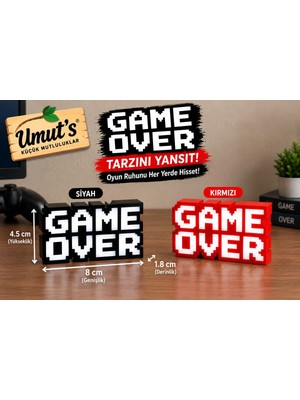 Game Over Kabartmalı Dekoratif Obje - Kırmızı - Siyah 2'li | Masaüstü ve Duvar Süsü | Hediye