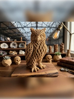 Kök Dokuma Baykuş – Doğanın Bilgeliği 3 Boyutlu Bir Sanat Eseri Olarak Obje - Biblo Dekorasyon Ürünü