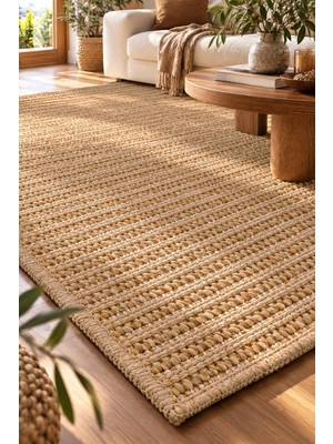 Melaris Halı Naturel Jüt Halı Bukle Örme Kilim Sisal Hasır Halı Salon Mutfak Balkon Oturma Odası Halısı