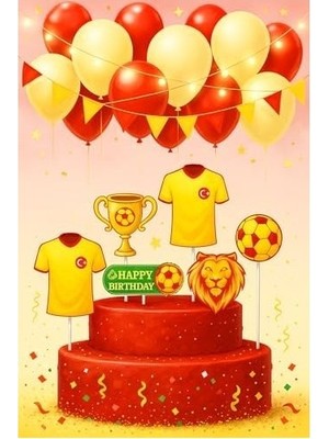 Prime Futbol Temalı Pasta Süsleme Seti, Sarı-Kırmızı Renkli, 6 Parça, Doğum Günü Dekorasyonu