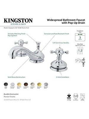 Prime KS1168BX Metal Çapraz Saplı Klasik Yaygın Lavabo Musluğu, Nikel