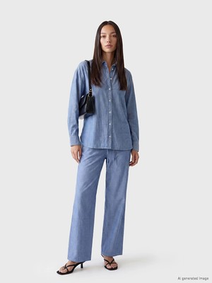 Lc Waikiki Yeni Sezon Indigo Beli Lastikli Wideleg Kadın Jean Pantolon