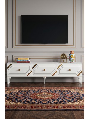 Yumedi Design TSB8003BG - Deniz Tv Stand , Tv Sehpası 180CM Beyaz-Gold