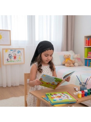 Tayuya Kız Çocuk Dantelli Üçgen Bone Siyah %100 Viskon Kumaş El Yapımı Tasarım Saç Aksesuarı (2-9 Yaş)