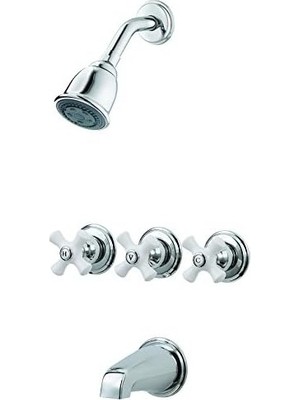 Prime LG01-8CPC 3 Küvet ve Duş Bataryası Metal Çapraz Kulplu, Cilalı Krom