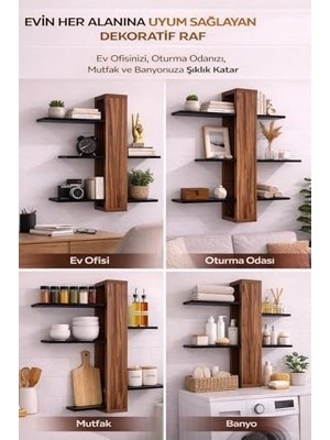 Karok Ticaret Dekoratif Duvar Rafı Demonte Modern Asimetrik Kitaplık – Mdf Ahşap Duvara Monte Raf, Salon Mutfak Banyo Için Şık Organizer Raf 50X60 cm