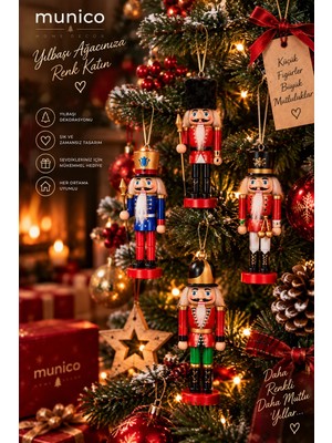 Munico 4 Adet Dekoratif Fındıkkıran Asker Set Yılbaşı Ağacı Süsü ve Ayaklı Masa Üstü Biblo Noel Dekorasyonu