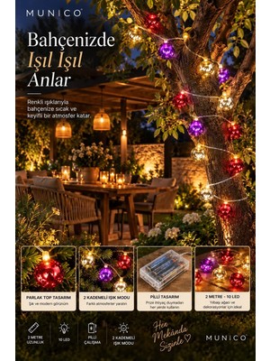 Munico Parlak Top Figürlü Yılbaşı LED Işık 2 Metre 10 LED Pilli 2 Kademeli Dekoratif Işık Zinciri