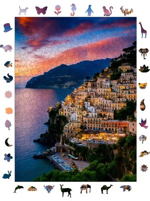 Nacario Ahşap Puzzle Yetişkin - Amalfi Kıyıları - 450 Parça, 29 x 39 cm - Yapıştırıcı Folyo Dahil - Benzersiz Şekilli Parçalar & Özel Figürler - R1-05