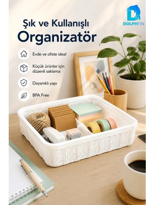 Dolphfin Jute Çok Amaçlı Sepet 5 L Mutfak Banyo Dolap Içi Saklama Düzenleyici Organizer 34X26X6,5 cm - Beyaz