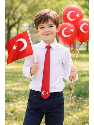 Belirtilmemiş Saten Kumaş Üstüne Türk Bayrak Baskılı Çocuk Kravat-Özel Kutulu