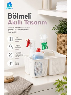 Dolphfin Jute Bölmeli Deterjanlık Organizer Mutfak Banyo Lavabo Altı Temizlik Malzemesi Düzenleyici - Beyaz