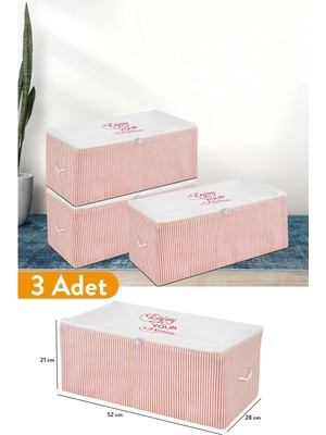 Prime 3 Adet - Küçük Boy Baskı Detaylı Pembe Çizgili Hurç 52 x 28 x 21 cm