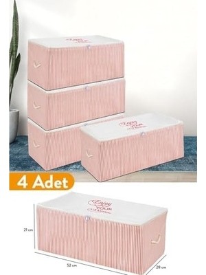 Prime 4 Adet - Küçük Boy Baskı Detaylı Pembe Çizgili Hurç 52 x 28 x 21 cm