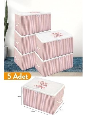 Prime 5 Adet - Mini Boy Baskı Detaylı Pembe Çizgili Hurç 30 x 22 x 18 cm