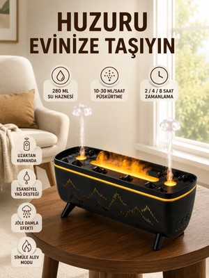 Store Alev Efektli Hava Nemlendirici 280 ml Esansiyel Yağ Uyumlu Jöle Yağmur Efektli Difüzör