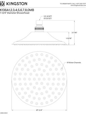 Prime K136A0MB Victorian Duş Başlığı, Mat Siyah, 7,75 x 7,75 x 3,25