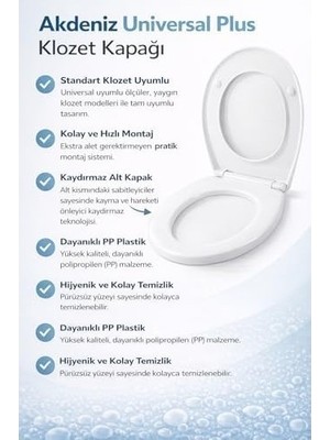 Prime Akdeniz Klozet Kapağı – Her Modelle Uyumlu, Kaydırmaz Alt Kapaklı, Kolay Montajlı, Kolay Temizlenebilir, Dayanıklı Yapı, 5 Yıl Garantili