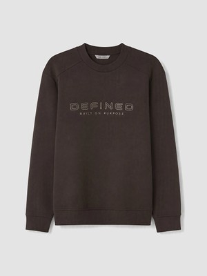 Lc Waikiki Yeni Sezon Kahverengi Bisiklet Yaka Baskılı Erkek Sweatshirt