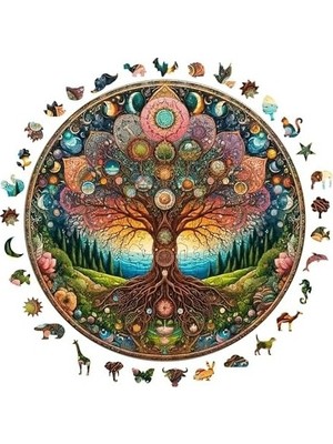 Nacario Ahşap Puzzle Yetişkin - Kozmik Yaşam Ağacı - 252 Parça, 29 x 29 cm - Yapıştırıcı Folyo Dahil - Benzersiz Şekilli Parçalar & Özel Figürler - A1-08