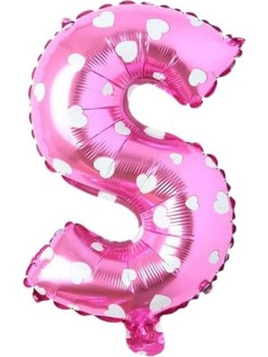 Prime S Harfi 16 Inç Pembe Kalpli Renk Folyo Balon 36 cm (Pembe)