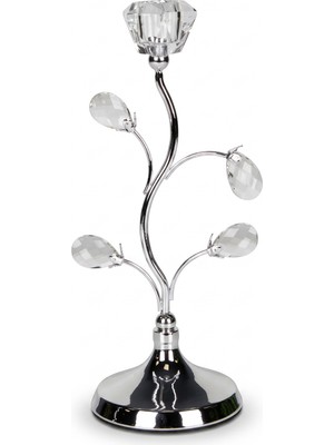 Herdekora Dekoratif Metal Şamdan Çiçek Tasarımlı Kristal Taşlı Gümüş 11X30 Cm.