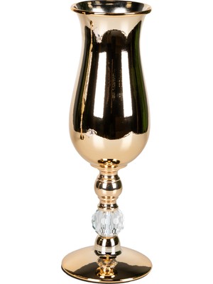 Herdekora Dekoratif Metal Vazo Kadeh Kristal Taşlı Gold 13.5X40 Cm.