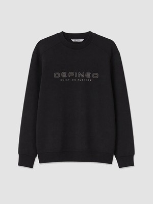 Lc Waikiki Yeni Sezon Siyah Bisiklet Yaka Baskılı Erkek Sweatshirt
