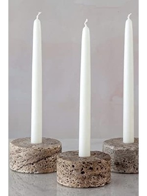 Prime Doğal Traverten Mermer Şamdan Mumluk 3lü Set Silver Dark