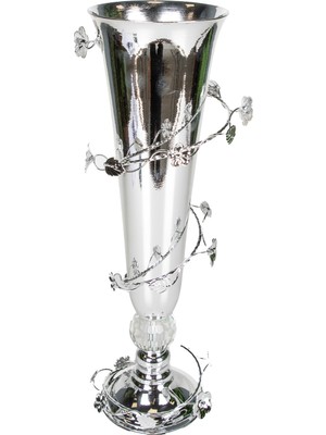 Herdekora Dekoratif Metal Vazo Kristal Taşlı Gümüş 18X53 Cm.