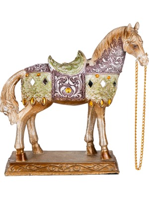 Herdekora Dekoratif At Biblosu Yüzü Sağa Dönük Eskitme Gold-Şampanya 22X22 Cm.