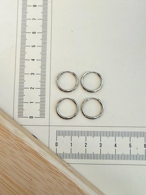 Aida Jewelss 316 L Cerrahi Çelik 1,6MM*12MM Çelik Halka Küpe Gümüş 4 Adet