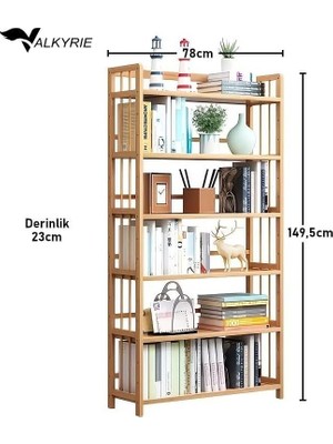 Prime 6 Katlı Bambu Raf Kitaplık 78X23X149,5 cm Çok Amaçlı Düzenleyici Dekoratif Organizer